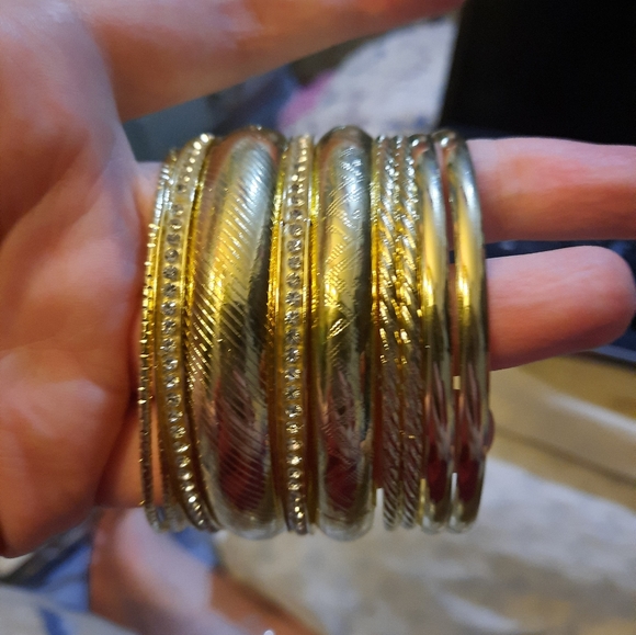 2- 9 Piece Sets of Gold Rhinestone Bangles Size 2.10 or 2.625in Diameter NWT - Picture 1 of 5